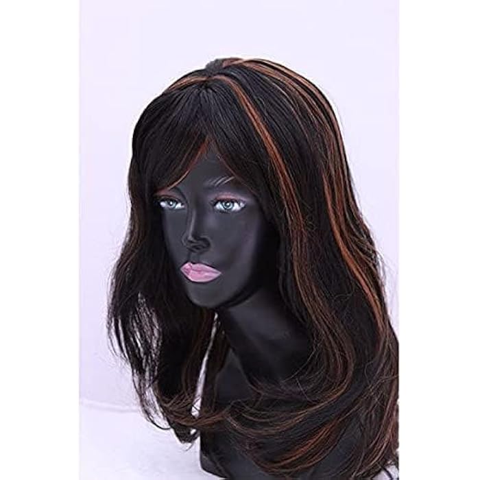 DILLARDS Black Wig Medium Length Wig With Golden Highlights Washable And Iron - Image 3